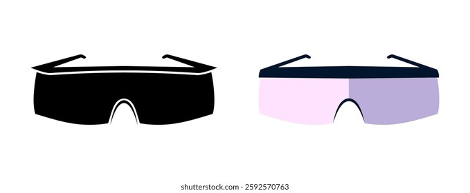 Protective safety glasses vector illustration. Eye protection gear for construction, laboratory work, and industrial use.