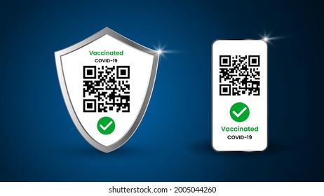 Protective shield against viruses and Realistic mobile phone with covid 19 vaccination certificates. PCR test. Template for tourist electronic passports without coronavirus. Mockup. Isolated 3d vector