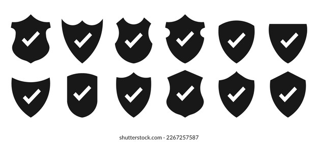 Protective Shield Badges Set.Security Shield Emblems Collection.Security Badge Icons Bundle