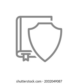 Protective shield and book line icon. Protection book, protection of information