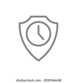 Protective shield with clock line icon. Protection, working time, protection time