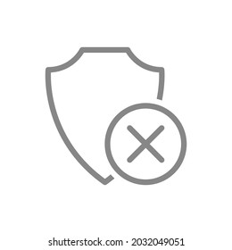 Protective shield with cross mark line icon. Dissatisfaction, negative assessment protection system