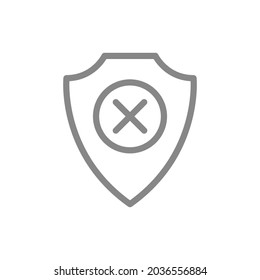 Protective shield with cross mark line icon. Protection, security sign, negative assessment of the protection system