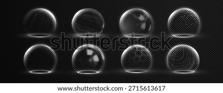 Protective shield dome with 3D glass sphere effect and transparent barrier. Blue futuristic hexagon energy field for cyber security technology. Realistic wireframe design with holographic mesh for def