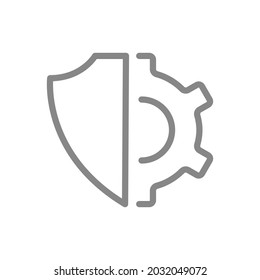 Protective shield with gear line icon. Security system settings, configuration