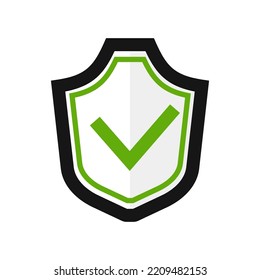 Protector con icono de marca de verificación verde. Signo de seguridad y privacidad con símbolo de calidad para garantía de vector de tecnología