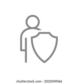 Protective Shield And Human Line Icon. Personal Safety, Bodyguard, Protection Of People