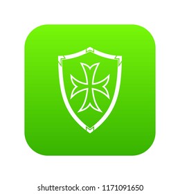 Protective shield icon digital green for any design isolated on white vector illustration