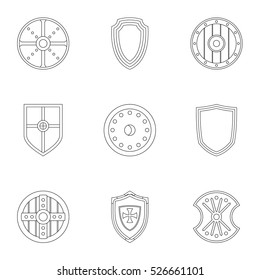 Protective shield icons set. Outline illustration of 9 protective shield vector icons for web