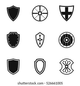 Protective shield icons set. Simple illustration of 9 protective shield vector icons for web