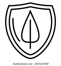 Ein Schutzschild mit Blatt. Erhaltung der Umwelt. Naturschutz. Vektorsymbol, Umriss, einzeln.