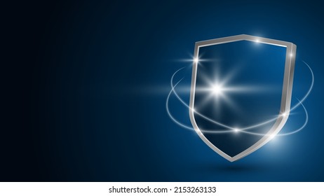 Protective shield on a dark background. Shine, glow. Security. 3d isolated vector