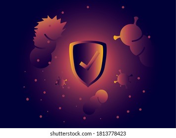 protector protector con partícula de virus en el diseño de ilustración de vector de fondo