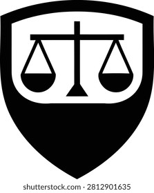 Protective Silhouette of The Scales of Justice Inside A Shield. Great For Legal Protection, Health Insurance, Cybersecurity, and Law Firms