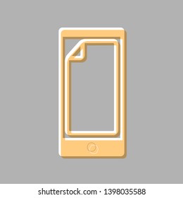 Protective sticker on the screen. Emboss effect with light orange icon on gray background.