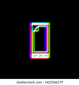 Protective sticker on the screen. Red, green and blue unfocused contour icon at black background. Illustration.