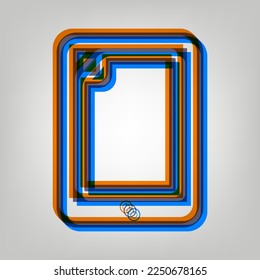 Protective sticker on the screen. Stroked Icon in orange, azure and old lavender Colors at gray Background. Illustration.
