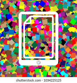 Protective sticker on the screen. Vector. White icon on colorful background with seamless pattern from squares.