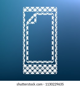 Protective sticker on the screen. Vector. White textured icon at lapis lazuli gradient background.