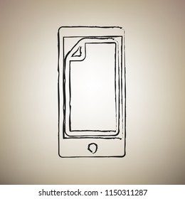Protective sticker on the screen. Vector. Brush drawed black icon at light brown background.