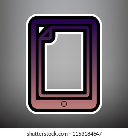 Protective sticker on the screen. Vector. Violet gradient icon with black and white linear edges at gray background.