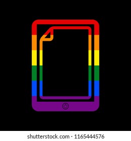 Protective sticker on the screen. Vector. Icon with colors of LGBT flag at black background.