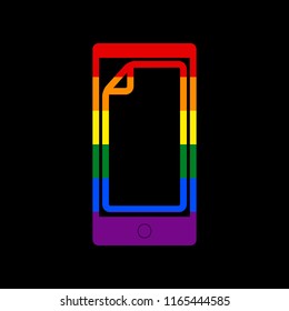 Protective sticker on the screen. Vector. Icon with colors of LGBT flag at black background.