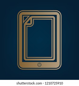 Protective sticker on the screen. Vector. Golden icon and border at dark cyan background.