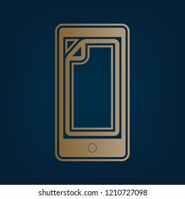 Protective sticker on the screen. Vector. Golden icon and border at dark cyan background.