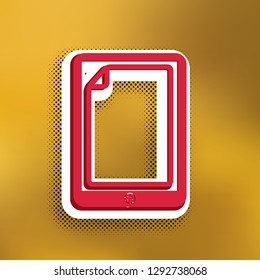 Protective sticker on the screen. Vector. Magenta icon with darker shadow, white sticker and black popart shadow on golden background.