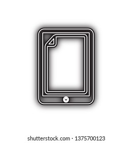 Protective sticker on the screen. Vector. Double contour black icon with soft shadow at white background. Isolated.