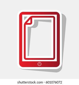 Protective sticker on the screen. Vector. New year reddish icon with outside stroke and gray shadow on light gray background.