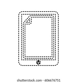 Protective sticker on the screen. Vector. Black dashed icon on white background. Isolated.