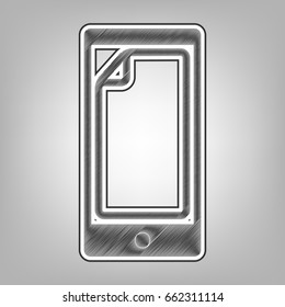 Protective sticker on the screen. Vector. Pencil sketch imitation. Dark gray scribble icon with dark gray outer contour at gray background.