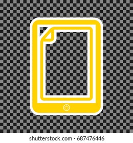 Protective sticker on the screen. Vector. Yellow icon with white contour on dark transparent background.