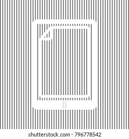 Protective sticker on the screen. Vector. White icon on grayish striped background. Optical illusion.