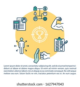 Protective strategy concept icon with text. Planning benefits. Risk prevention. Goal achieving. PPT page vector template. Brochure, magazine, booklet design element with linear illustrations