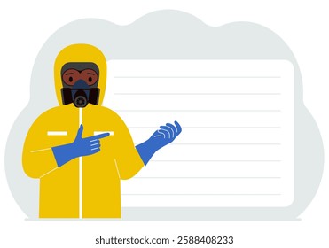 protective, suit, radiation, mask, man, protection, toxic, worker, vector, radioactive, respirator, chemical, male, yellow, orange, white, helmet, uniform, biological, safety, person, equipment, dange