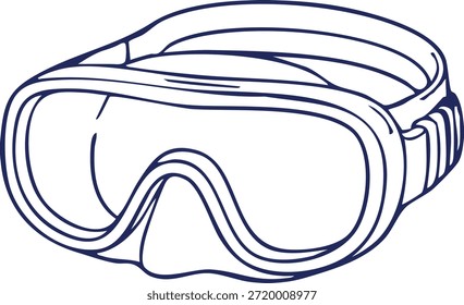 Óculos de proteção para natação representados na arte em linha azul com lentes claras.