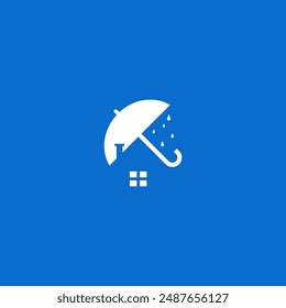 Protective umbrella combination with house, negative space. Logo design.