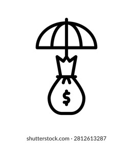 Protective umbrella sheltering dollar money bag representing capital safety haven