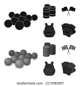 Protective vest, gloves and other equipment. Paintball single icon in black,monochrome style vector symbol stock illustration web.