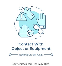 Icono de concepto azul suave del equipo de trabajo protector. Herramientas de trabajo, ppe. Seguridad en el trabajo. Ilustración de línea de forma redonda. Abstractas idea. Diseño gráfico. Fácil de usar en infografía, presentación