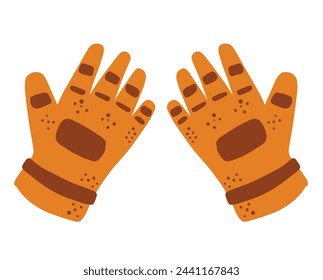 Protective yellow glove of worker. Industrial clothes uniform. Flat cartoon isolated on white. Safety construct personal equipment