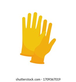 Protective yellow gloves. Latex gloves as a symbol of protection against viruses and bacteria. Precaution icon. Vector illustration flat design. Isolated on white background.