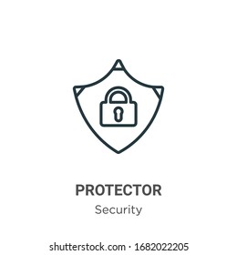 Protector outline vector icon. Thin line black protector icon, flat vector simple element illustration from editable security concept isolated stroke on white background