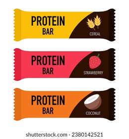 Protein bar concept in flat design. Protein snack chocolate energy.