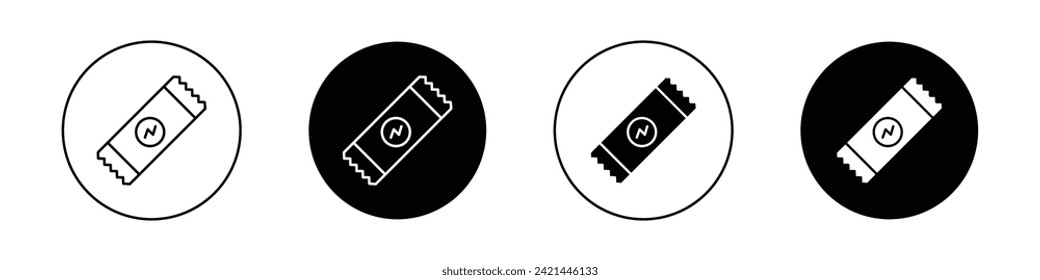 Protein Bar Icon Set. Healthy chocolate cereal bar Vector Symbol in Black Filled and Outlined Style. muesli protein bar Sign.