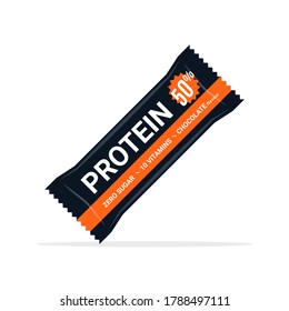 Protein Bar Icon. Protein Snack Chocolate Energy Mockup. Vector Flat Packet Design