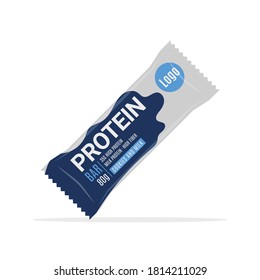 Protein Bar Icon. Protein Snack Chocolate Energy Mockup. Vector Flat Packet Design